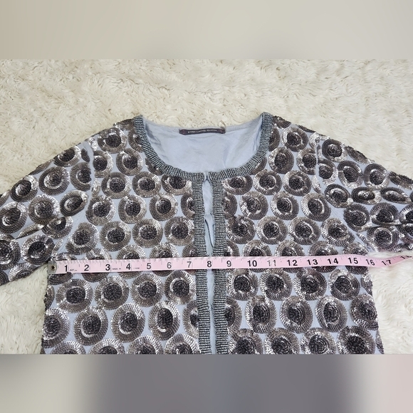 BODEN Limited Edition Beaded Cotton Cardigan Silk lined Gray Blue Silver Size 4 - Picture 6 of 11